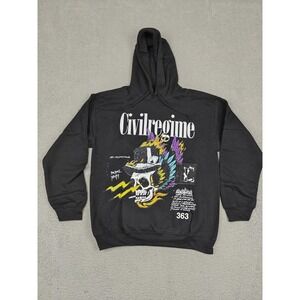 Civil Regime Hoodie‎ Mens Medium Black (S.I.N.) Times Up Graphic Skull New